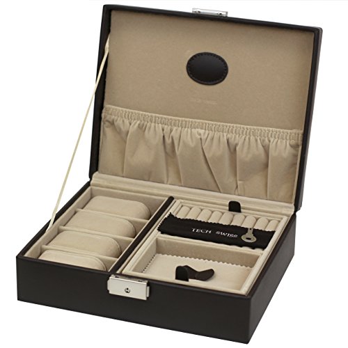 Tech Swiss Valet For Watches Jewelry Cuff Links Leather Compact (Brown / Tray) #TOP1