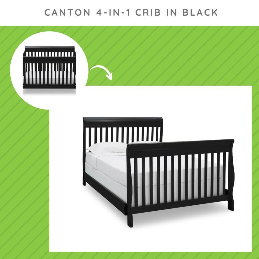 Image of Full-Size Conversion Kit Bed Rails Compatible with Canton Deluxe Convertible Crib by Delta Children - Solid Wood Rail #0050 - Toddler & Adult Bed Rail for Full-Size - Nursery Furniture (Black - 001)