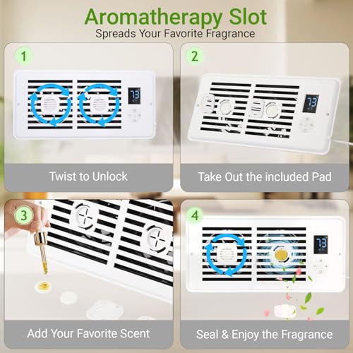 Register Booster Fan Fits 4" x 10" Register Holes, Vent Fan with DIY Scent Diffuser,Quiet 10-Speed Smart Heating Cooling AC with LCD Screen,Remote Control and Thermostat Control for Home,Wall,Floor — view 2