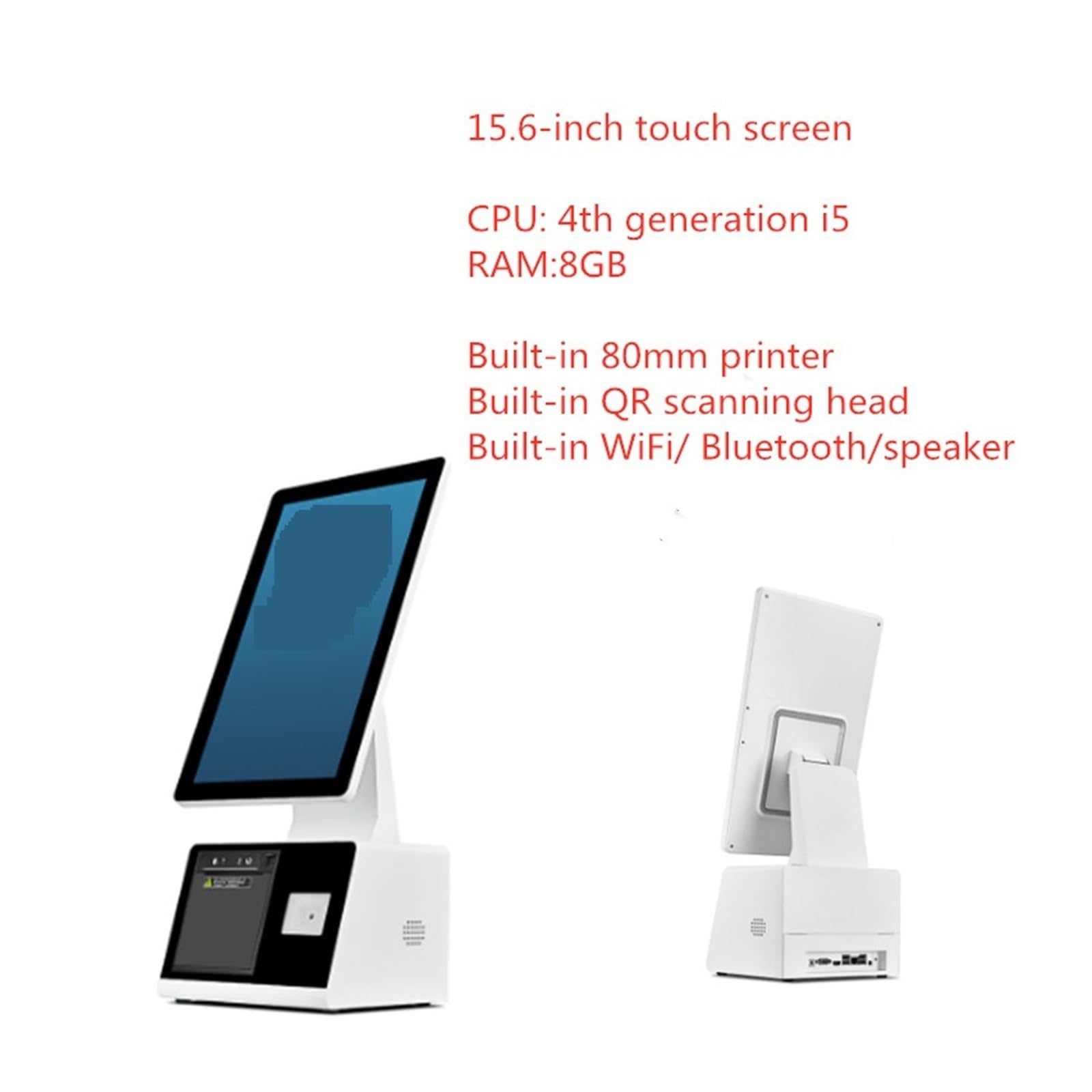 Registratori di cassa, Registratore di cassa con touch screen da 15,6 pollici Stampante 80 mm Scansione QR Ristorante Terminale ECR Desktop