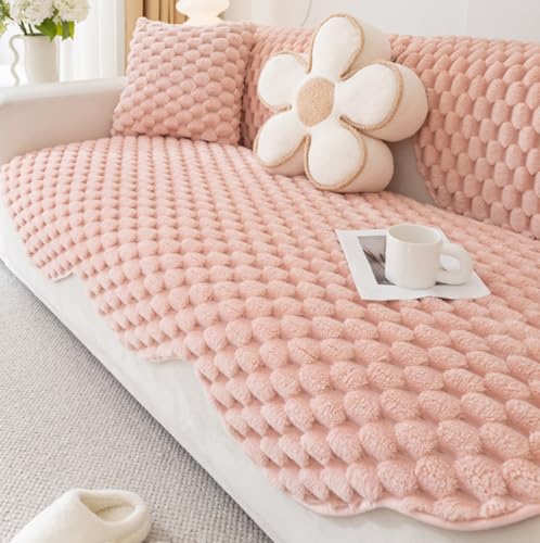 Xozilo ソファーカバー 長座布団/クッション ふわふわラビットファー 厚手 防寒保温 滑り止め 洗える 犬猫対応 防塵防汚 静電気防止 北欧風 おしゃれ 1人掛け 肘付き/肘なし対応 ベージュ/ブラウン 90×150cm (ピンク)