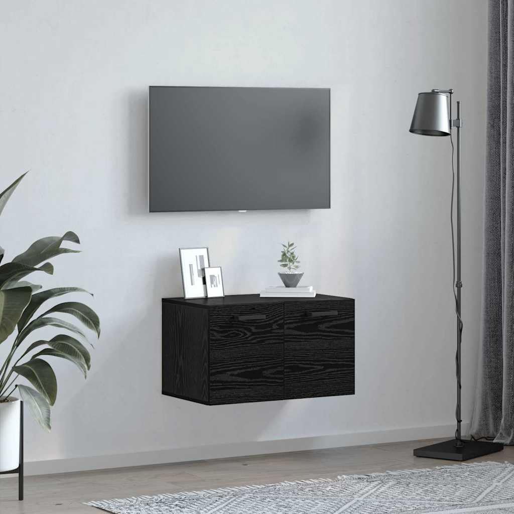Armadio da parete nero effetto rovere, 60 x 36,5 x 35 cm