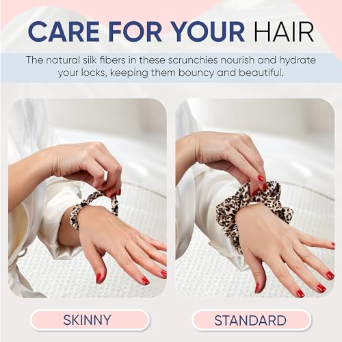 Image of Blissy Silk Scrunchies (3 Pack) - 100% Pure Mulberry Silk - 22 Momme 6A High-Grade Fibers Scrunchie for Straight & Curly Hair (Leopard, Regular)