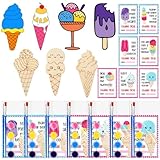 Leinuosen 28 Sets Ice Cream Party Favors Wood Painting Craft DIY Kits with Art Supplies and Inspirational Cards for Summer Birthday Party Valentines Day Prizes Exchange