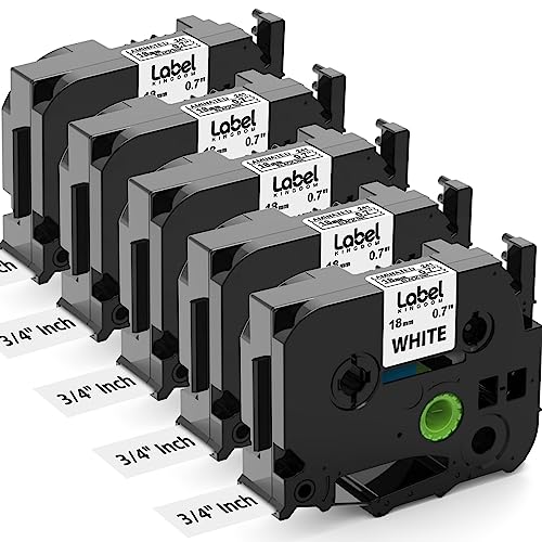 LK Label Replace for TZ Tape 18mm 0.7 in Laminated White Label Tape TZe 241 Work with Brother Ptouch PTD400 PTD600 PTD400AD PTP710BT, TZ241 3/4 Inch Black on White, 5-Pack