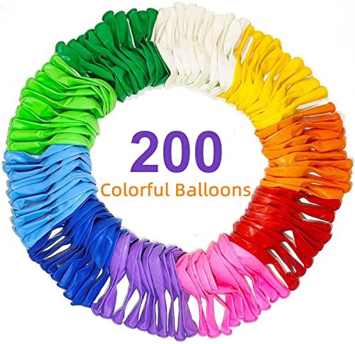 Hrobig Rainbow Balloons 200 Pack , Party Balloon for Helium Or Air Use 100% Natural Latex Ballons 10 Inch 12 Colors , Baloons for Kids Birthday Parties, Weddings, Anniversaries and Celebrations