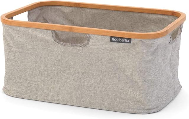 Brabantia - Foldable Laundry Basket - Bamboo Rim - Multi-functional Storage - Folds Flat - Water Resistant Coating - Large Volume - Grey - 40L