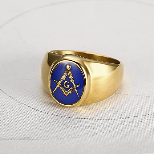 Stainless Steel Gold Plated Freemason Masonic Rings for Men Women Blue G Lodge Master Mason Signet Band3
