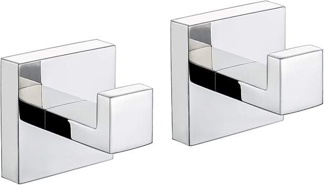 TURS Towel Hooks Clothes Robe Hook for Bathroom Kitchen Garage Stainless Steel Wall Mounted 2 Pack, Polished Chrome Finish, Q7001P-P2