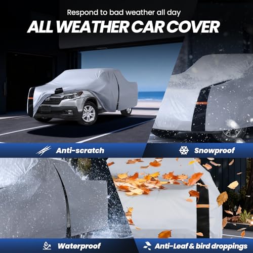 Image of Multi-Layer Honda Ridgeline Truck Cover, Custom fit Ridgeline 2005-2026 Crew Cab Short Bed(5.3')Car Cover Waterproof All Weather, Full Exterior Cover Rain Wind Dust and UV Protection With Door Zipper