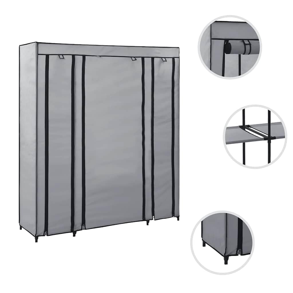 Tragbarer Kleiderschrank, faltbar, Grau, 150 x 45 x 176 cm, mit Fächern und