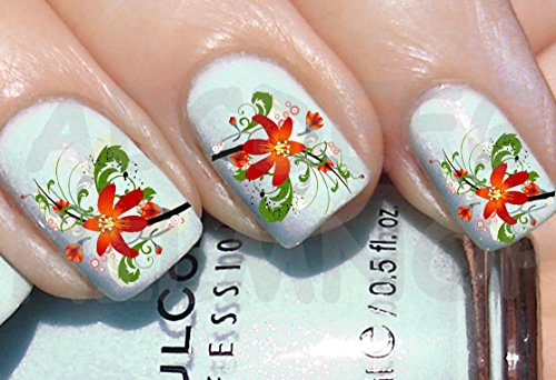 AWS set Water decals Lily orange lilies flowers flower Lily orange flowers Lillium stickers fleur de lis nail art stickers transfer decoration fantasy nail art decorations floral (20)