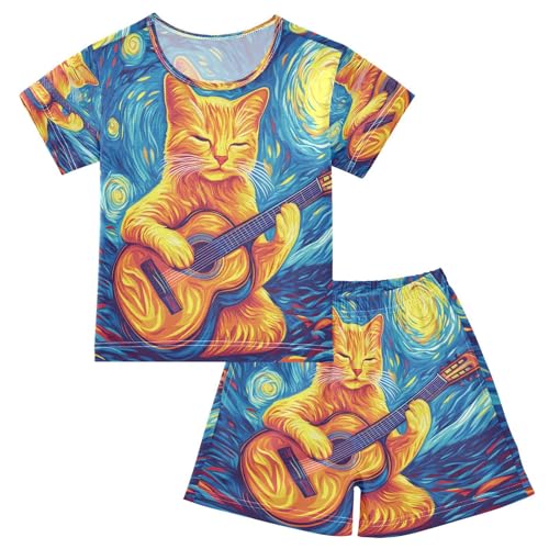 ALAZA Funny Horse Galaxy Nebula Star Animal Pajamas Set Short Sleeve Cotton Sleepwear Summer Pjs 2 Piece 5-14Y