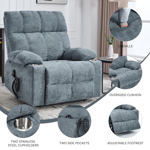 Sillón reclinable chenille color gris azul moderno miniatura 3