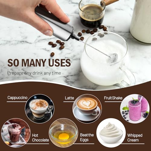 Image of Milk Frother Wand for Coffee,Foamer,Latte,Cappuccino,Chocolate,Egg(Silvery) | Rechargeable Electric Handheld Frother Whisk with 5 Heads 2 Speeds