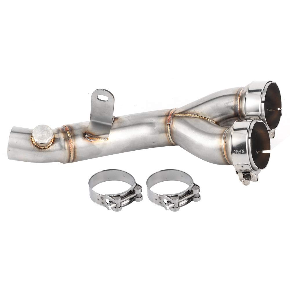 Qiilu Tubo Centrale di Scarico per Moto, catalizzatore di Scarico a Tubo Centrale Tubo di Collegamento Decat rimosso Adatto per YZF-R6 2009-2014 Adatto per catalizzatore r6