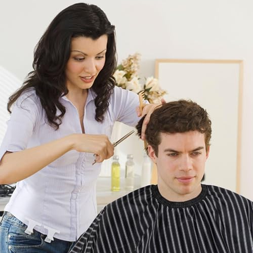 Image of FEBSNOW Barber Cape Professional Hair Cutting Cape with Neck Duster Brush | Full Coverage Haircut Apron for Adults, 47x56 inches, Adjustable Neckline, Keep Clothes Clean Dry, Home Salon Barber Supplies