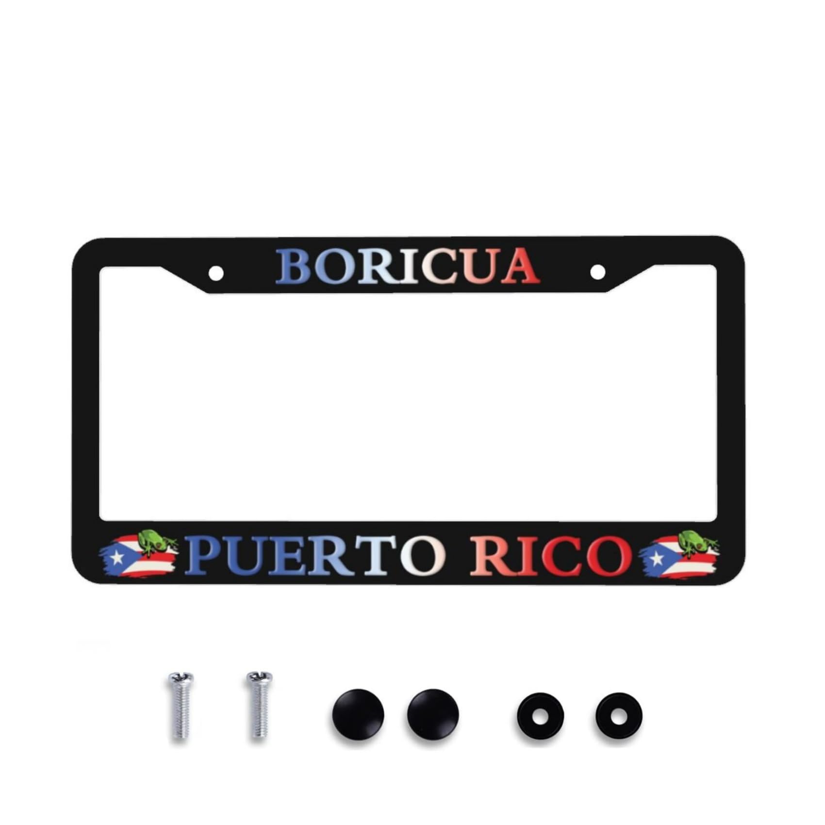 Puerto Rico Flag License Plate Frame - Boricua Personalise License Plate Covers Aluminum Metal Cute Auto Car Tag Holder with 2 Holes Equipped with