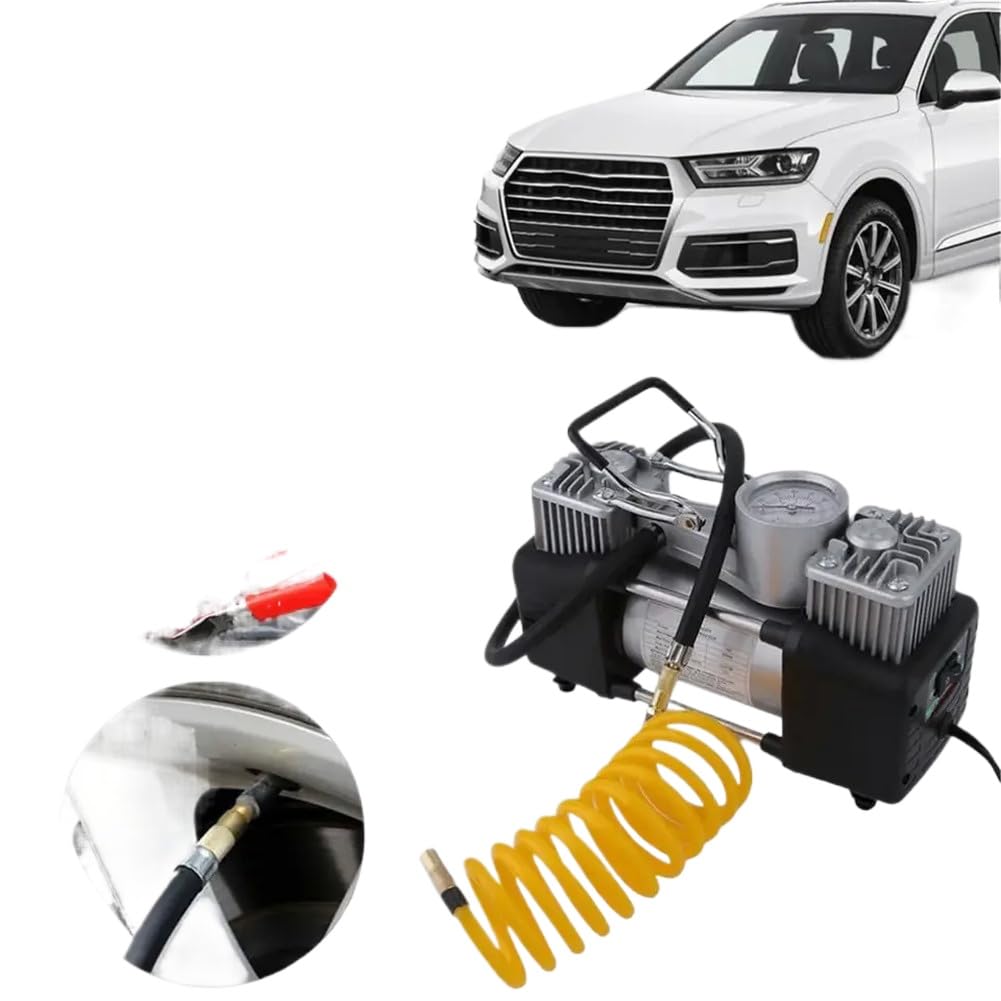Compressore d'aria per auto 12V con doppio cilindro in acciaio inossidabile, motore da 300 W, pressione massima 150 PSI, tasso di gonfiaggio 60 l/min per pneumatici per auto e veicoli a 12 V
