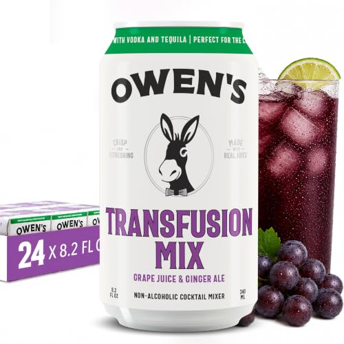 Image of Owen's Premium Non-Alcoholic Sparkling Cocktail and Mocktail Mixer, Drink Mixer for Cocktails, Mocktails, and Party Beverage, 24 Pack of 8.2 fl oz Cans (Transfusion Mix)