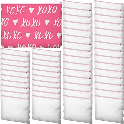 Image of Frienda 50 Pcs Sublimation Blank Canvas Makeup Bags Bulk DIY Heat Transfer Canvas Pen Case Pencil Cosmetic Makeup Bags Clear Sublimation Blank Pouch with Zipper (7.87 x 5.7 Inch,White,Pink)