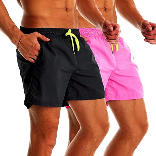 YnimioAOX 2 Pack Men's Swim Trunks Quick Dry Beach Shorts with Mesh Lining2
