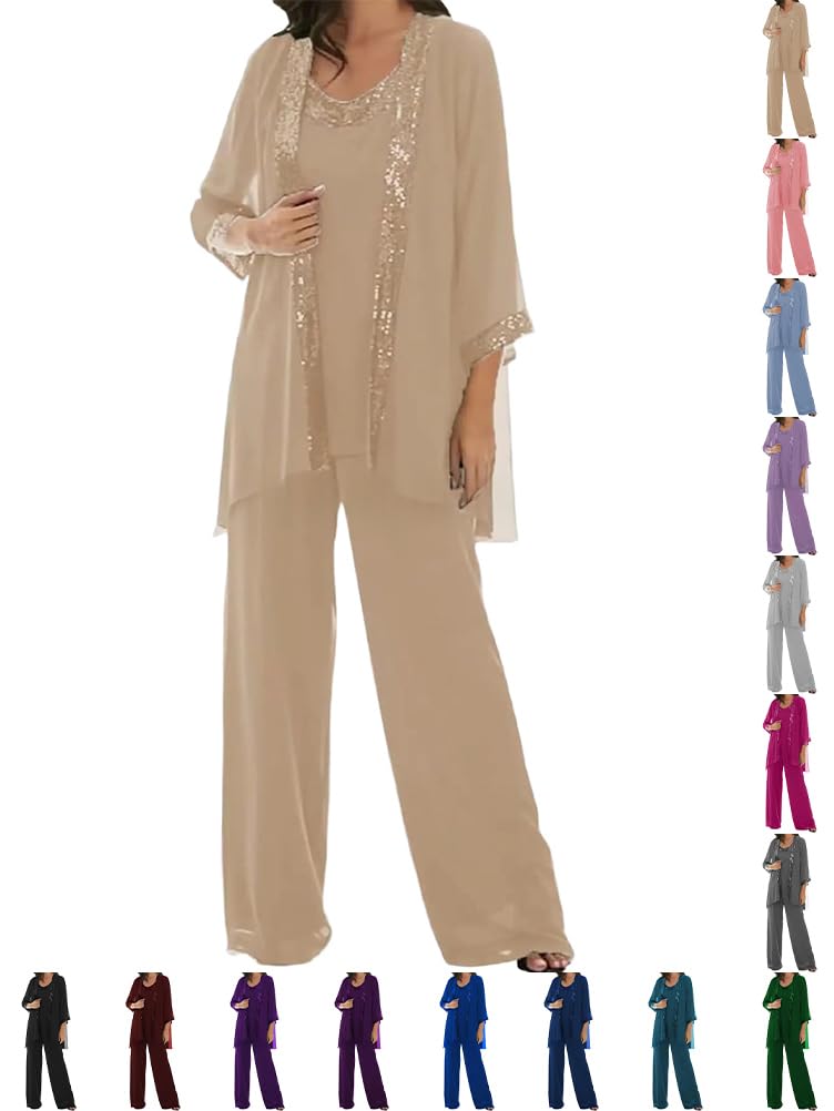 shownicer Ensemble Femme Chic Et Elegant Ensemble De Ceremonie | Mousseline, 2 Pièces Tailleurs Pantalons, Élégante Ensemble Pantalon, Mere De La Mariee Tenue, Grande Taille, Mariage