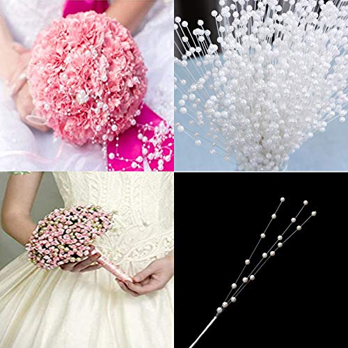 Dazaige 50 Pieces Mini Faux Pearl Spray 4Mm White Line Beads String Creative Pearl Flower Stem Bead Sticks For Diy Bridal Flower Bouquet Garland Hair Charm Home Wedding Party Table Floral Arrangement #TOP5