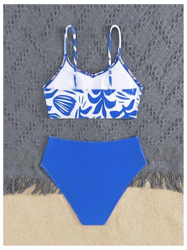 Verdusa Girl's 2 Piece Cute Bikini Set Colorblock Camisole Tops and High Waist Bottoms Swimsuit2