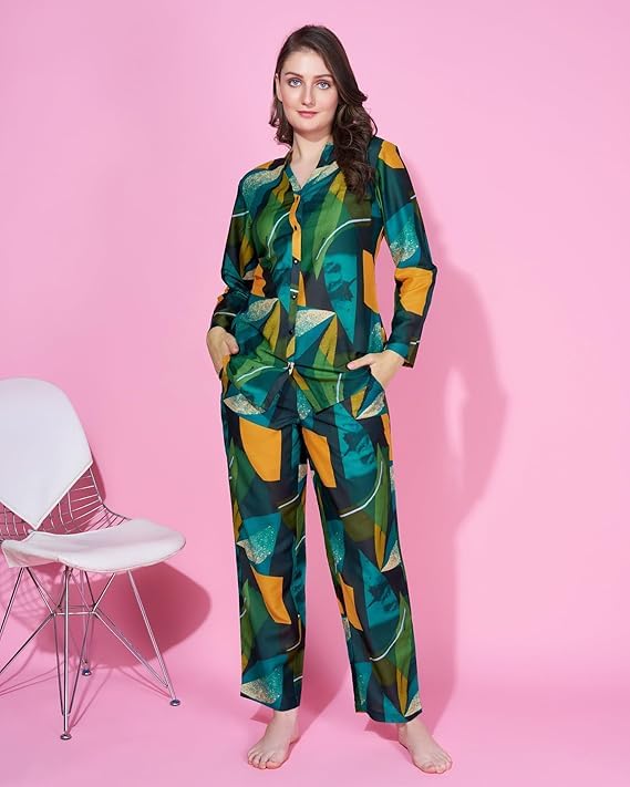 Image of STORIES OF BANNO'S SWAGGER Premium Poly Muslin Floral Co-Ord Set for Women | Soft Pajama Set | Elegant Printed Nightwear Lounge Outfit | Trendy Casual Wear Co-Ord Set