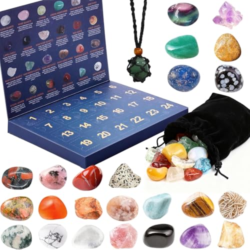 Crystal Advent Calendar 2025, 24 Natural Gemstones & Healing Stones Advent Calendar with Rocks and Minerals - Christmas Countdown Gifts