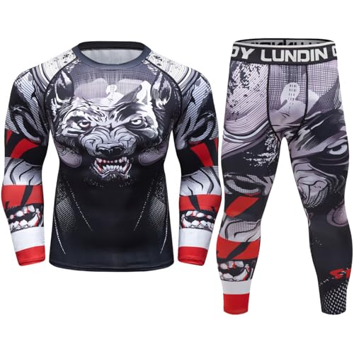 Men's Compression Long-Sleeved T-Shirt Trousers Athletic Base Layer Cool Dry Workout Fitness Set Slim Body Shaper