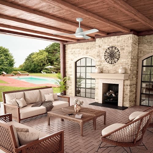 Image of Hunter 52 inch Aeronaut Outdoor Smart Ceiling Fan, LED Light, Remote, White