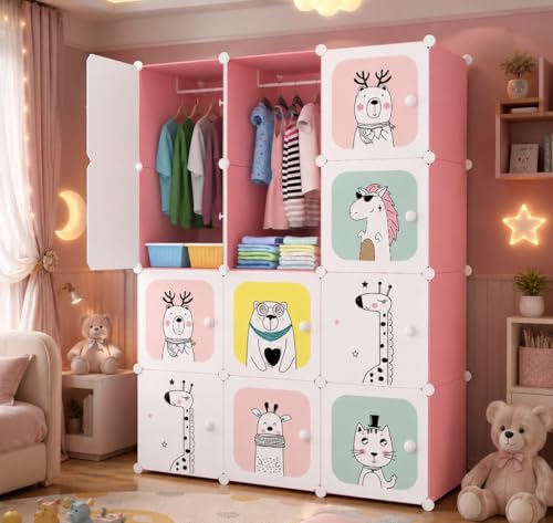 Image of Mevigo Foldable Plastic Wardrobe for Clothes - 12- Door Baby Cupboard for Clothes Storage, Wardrobe for Kids, Plastic Almirah, Collapsible Wardrobe for Kids Livingroom & Home (Pink-KTH2, 12- Door)