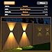 Solar Fence Lights,6Pack Solar Lights Outdoor Warm White + RGB Up & Down Waterproof 100 Lumens Dusk to Dawn Large Solar Wall Lights for Backyard/Pool/Railing/Patio/Porch/Step/Wall