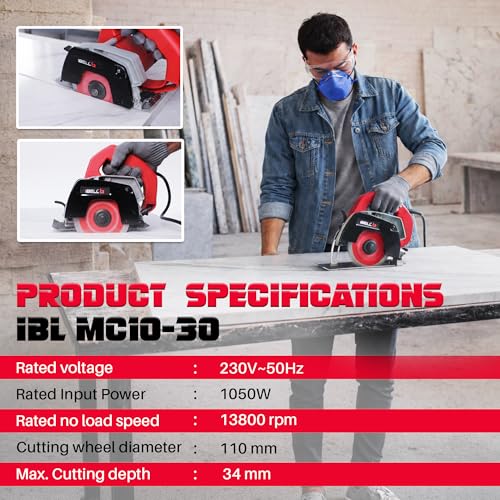 Image of IBELL Marble Cutter MC10-30, 1050W, Copper Armature, 13800 RPM, Wheel dia 110 mm, Cutting Depth 34mm (Red)