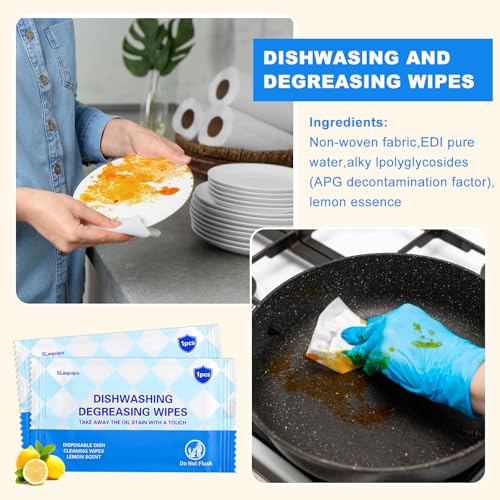 Image of 50 Pcs Dish Cleaning Wipes Individually Wrapped Travel Dish Soap Wipes,Portable Cleaning Wipes Disposable Wipes for Kitchen Outdoor Traveling Camping Quick Clean,Lemon Scent