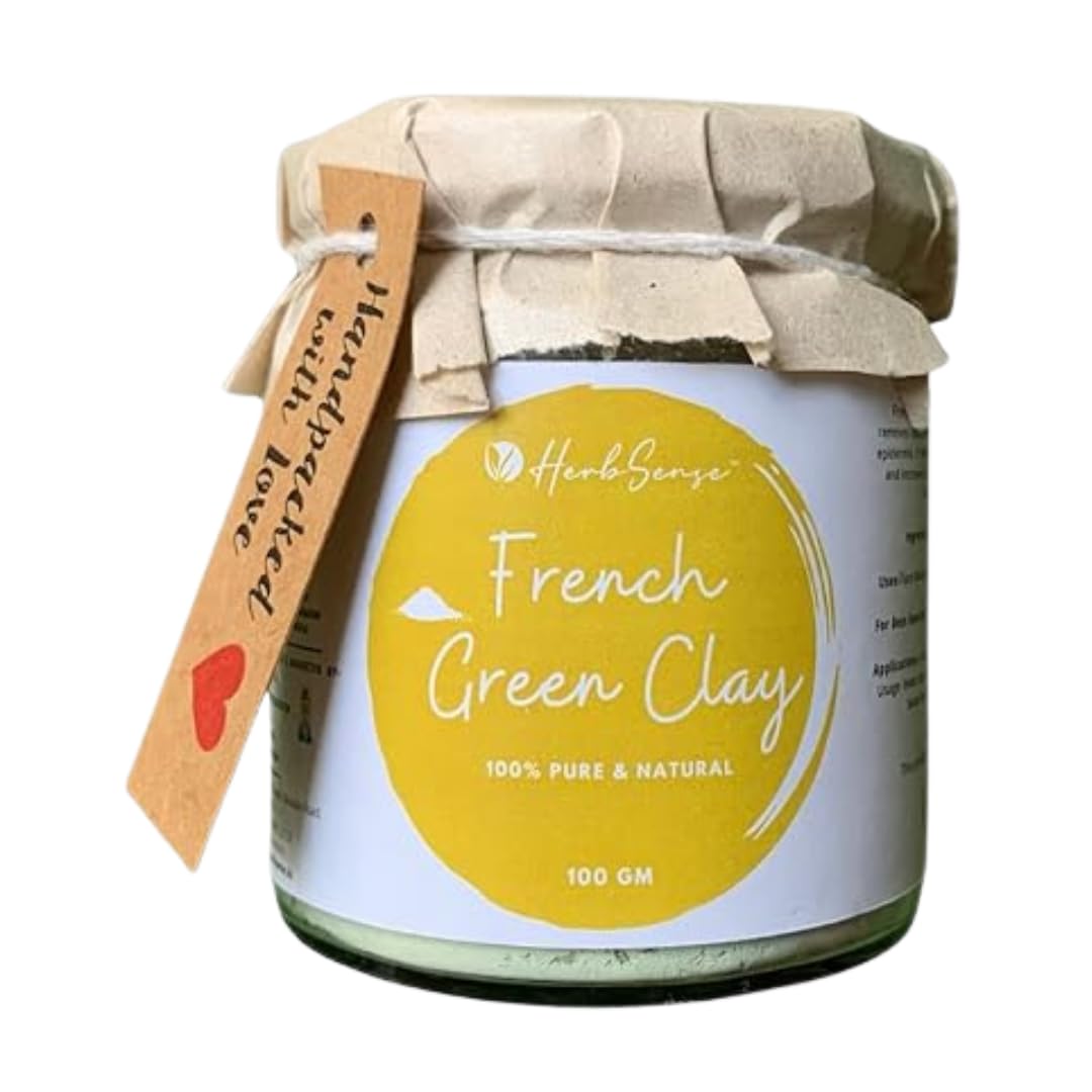 French Green Clay Powder Mask - For Glowing & Healthy Skin, Deep Cleansing,Nourishing & Detoxifying Clay Mask, Glass Jar Packaging 100 GM
