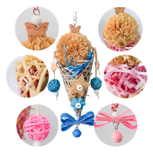 Image of Bird Toys Foraging Shredder Hanging Toys Rope Perch with Bell Parakeet Toy Parrot Swing Climbing Standing Toys Bird Cage Accessories, Blue