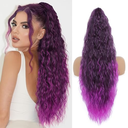 Image of Claw Clip Ponytail Extension 26In Long Wavy Curly Hair,Ombre Purple