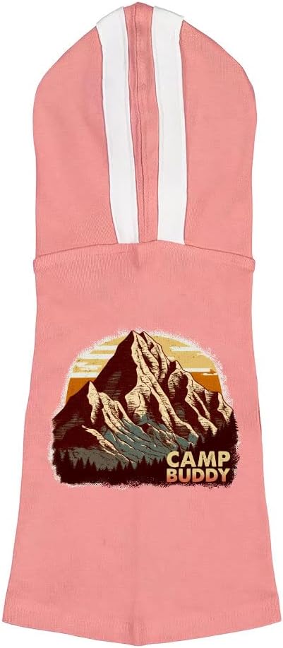 Camp Design Dog Shirt with Hoodie - Mountain Dog Hoodie - Nature Dog Clothing - Pink White, 2XL