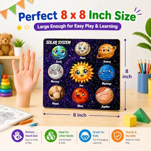 Image of Puzzle Kids Wooden Toys for Kids 3 + Jigsaw Puzzles for Adults Baby Learning Toys Educational Toys Game for Learning Learning Board Parts Anatomy Skeleton - Gift Toys for Boy and Girl (Solar System)