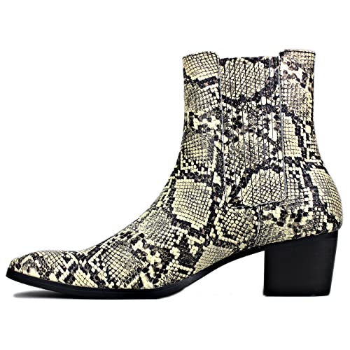OSSTONE Men Chelsea Ankle Boots Leather Snake Print Chukka Boots Heel Retro Dress Boots JY039-US2