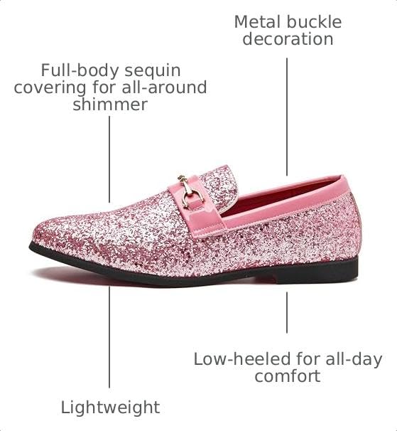Image of Men Loafer Metallic Textured Slip-on Glitter Sequins Fashion Wedding Dress Shoes Golden