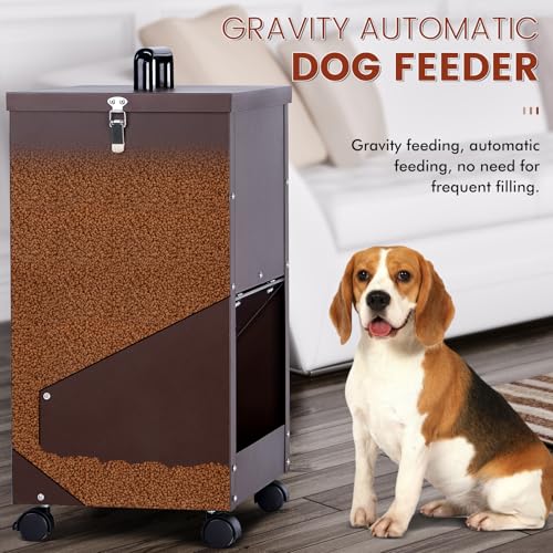 Automatic Dog Feeder Large Breed Outdoor 45lbs Dog Food Dispenser for Large Dogs Self Feeding Galvanized Metal Dogs Pets Feeder Gravity Food Feed with Wheels (Brown) - Image 3