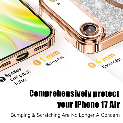 Image of Misscase for iPhone Air Case Compatible with MagSafe,Built-in Camera Lens Protector Full Protection Soft TPU Anti-Scratch Magnetic Glitter Slim Case Cover for iPhone 17 Air 6.5 inch Gold