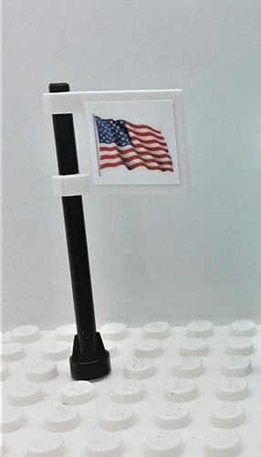 Miniatura 7 de Juego de 4 banderas americanas personalizadas con poste de ladrillos de construcción, 4 piezas en azulejos de 2 x 2 pulgadas, creativas compatibles