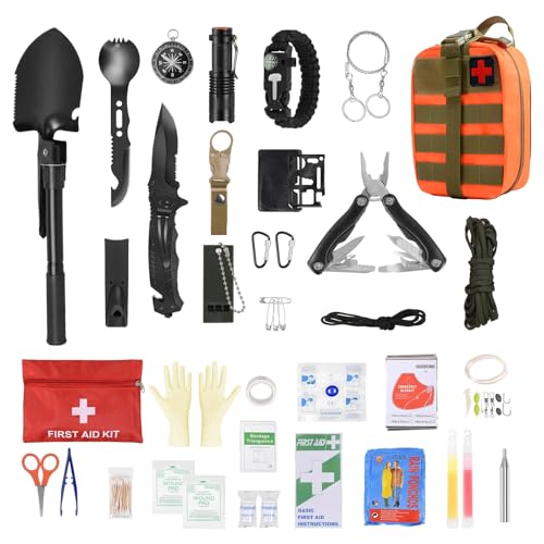 Kit de Survie d'urgence en Plein air, 38 en 1 avec Kit de Premiers Secours, Bracelet de Survie, Pince Pliante, Voyage pour Le Camping, Le bushcraft, la randonnée, L'Aventure