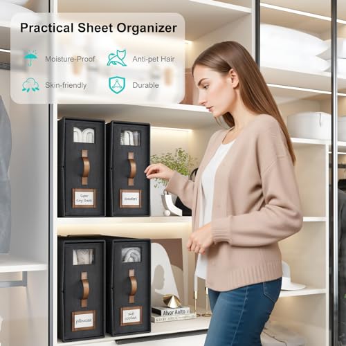 BigPonPon 6 Pack Foldable Bed Sheets Set Organizers and Storage(Cal King Size),Linen Fabric Closet Organizers with Window,Folding Bedding Storage Box for Bedsheets and Pillow Cube Organizer-Black by BigPonPon - Image 4