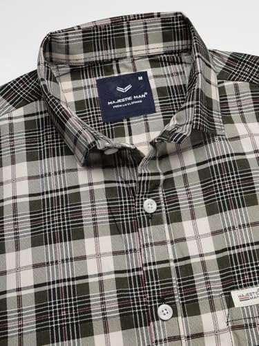 Image of Majestic Man Men's Slim Fit Premium Pure Cotton Plaid Check Half Sleeve Casual Shirt